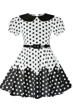 Puff Mangas Polka Dots Preto Uma Linha Vestido Feminino