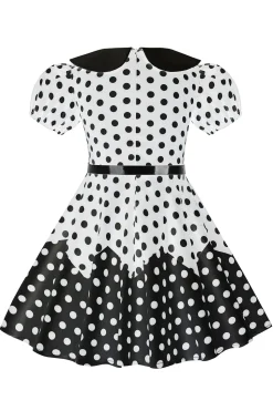 Puff Mangas Polka Dots Preto Uma Linha Vestido Feminino
