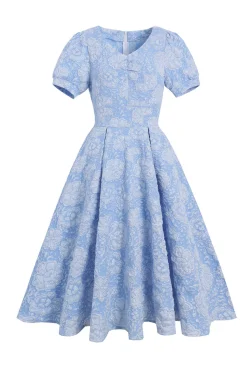 Puff Sleeves Jacquard 1950s Dress