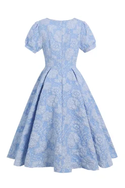 Puff Sleeves Jacquard 1950s Dress