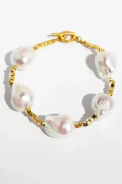 Pulseira de ouro pérola em forma