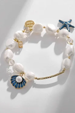 Pulseira de pérola de estrela-do-mar-de-concha azul