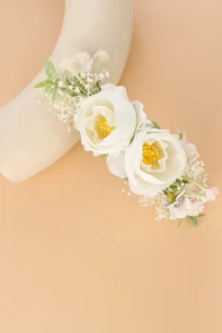 Pulso Branco Corsage Pulseira Floral Artesanal Verde Pente de Cabelo Floral Peça de Cabeça de Noiva