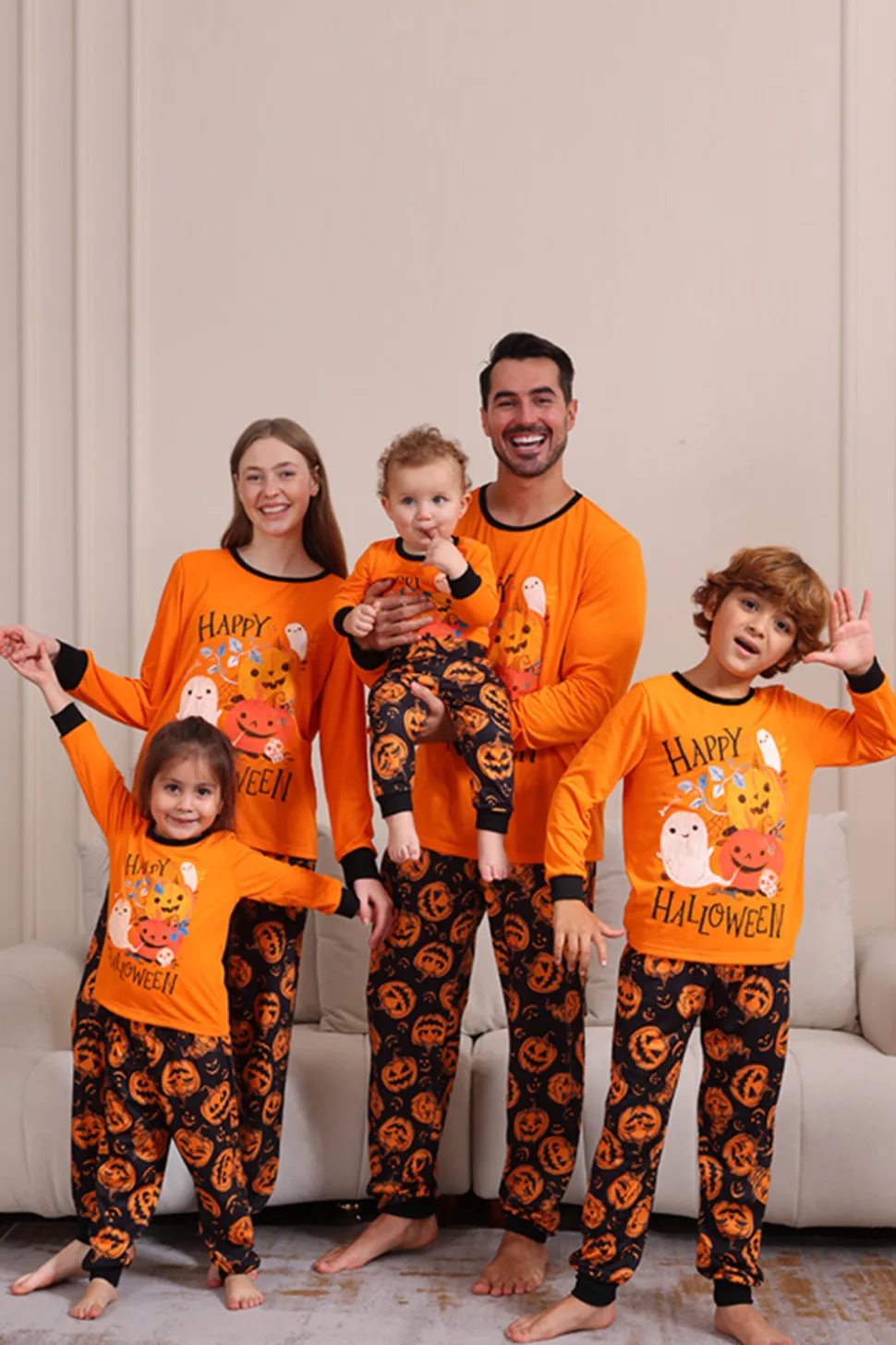 Pumpkin Print Laranja Halloween Família Pijamas set