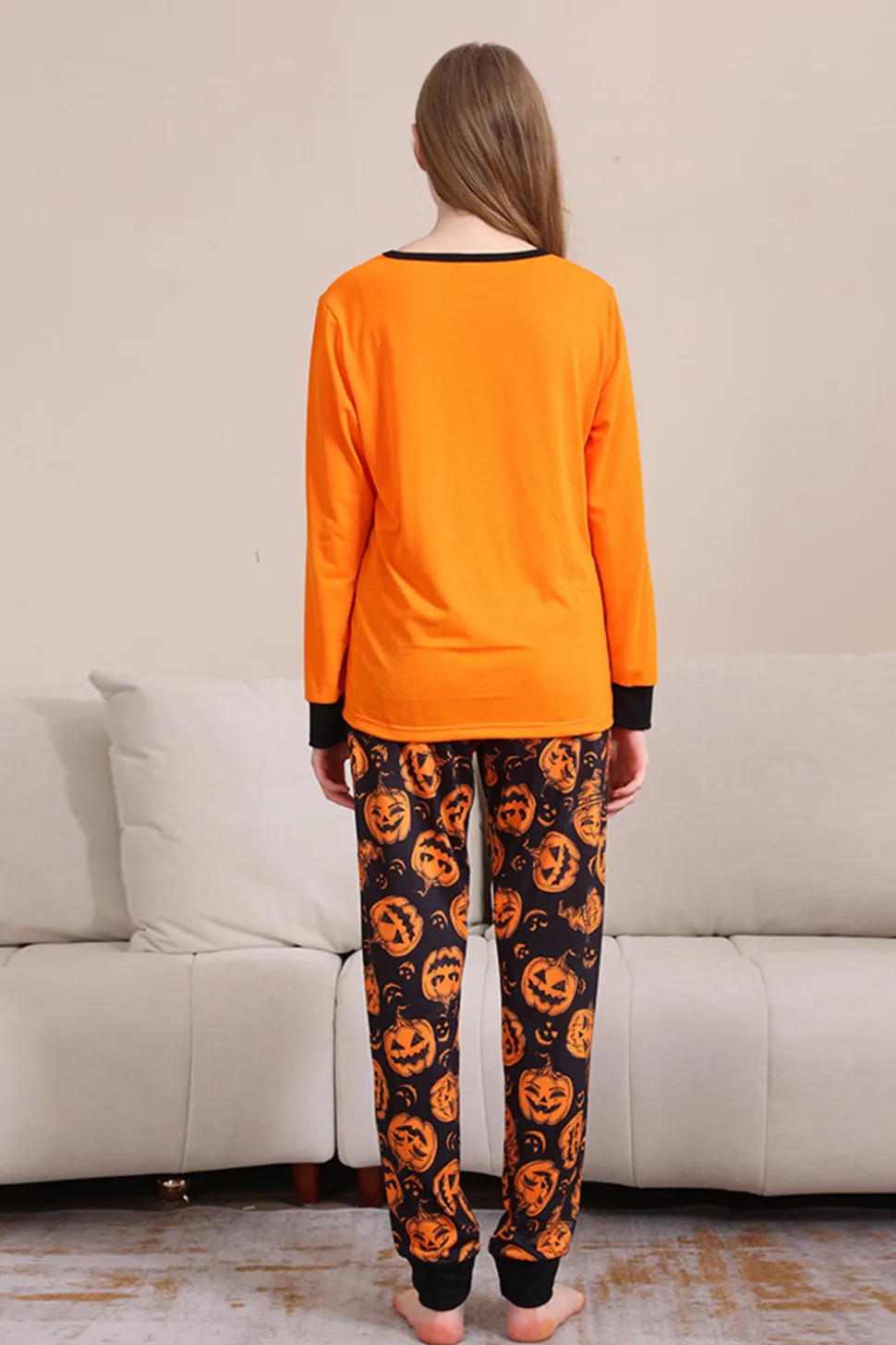 Pumpkin Print Laranja Halloween Família Pijamas set