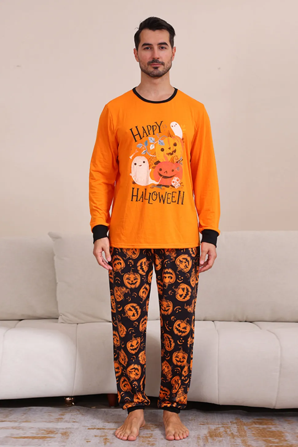 Pumpkin Print Laranja Halloween Família Pijamas set