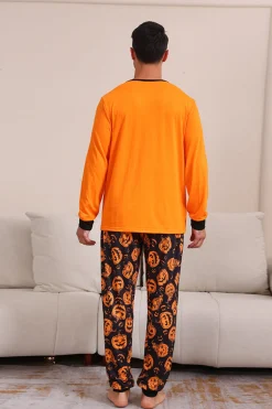 Pumpkin Print Laranja Halloween Família Pijamas set
