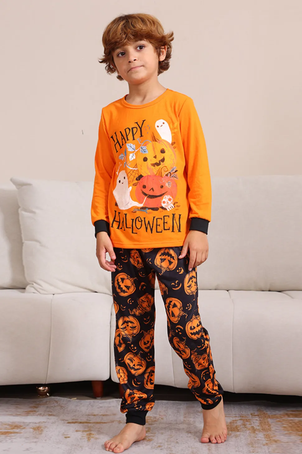 Pumpkin Print Laranja Halloween Família Pijamas set