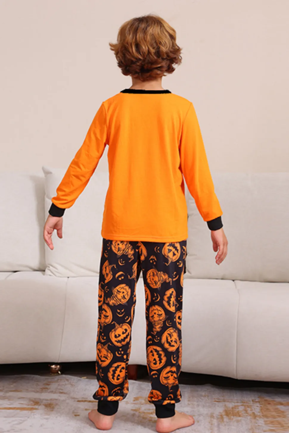 Pumpkin Print Laranja Halloween Família Pijamas set