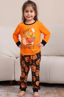 Pumpkin Print Laranja Halloween Família Pijamas set
