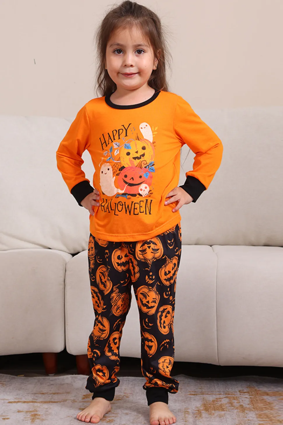 Pumpkin Print Laranja Halloween Família Pijamas set