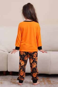 Pumpkin Print Laranja Halloween Família Pijamas set