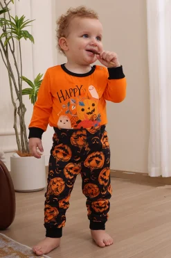 Pumpkin Print Laranja Halloween Família Pijamas set