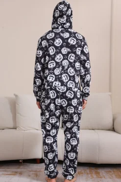 Pumpkin Print Preto Combinando Halloween One Piece Pijamas