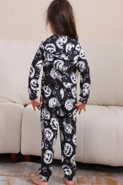 Pumpkin Print Preto Combinando Halloween One Piece Pijamas