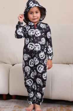 Pumpkin Print Preto Combinando Halloween One Piece Pijamas