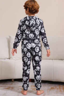 Pumpkin Print Preto Combinando Halloween One Piece Pijamas