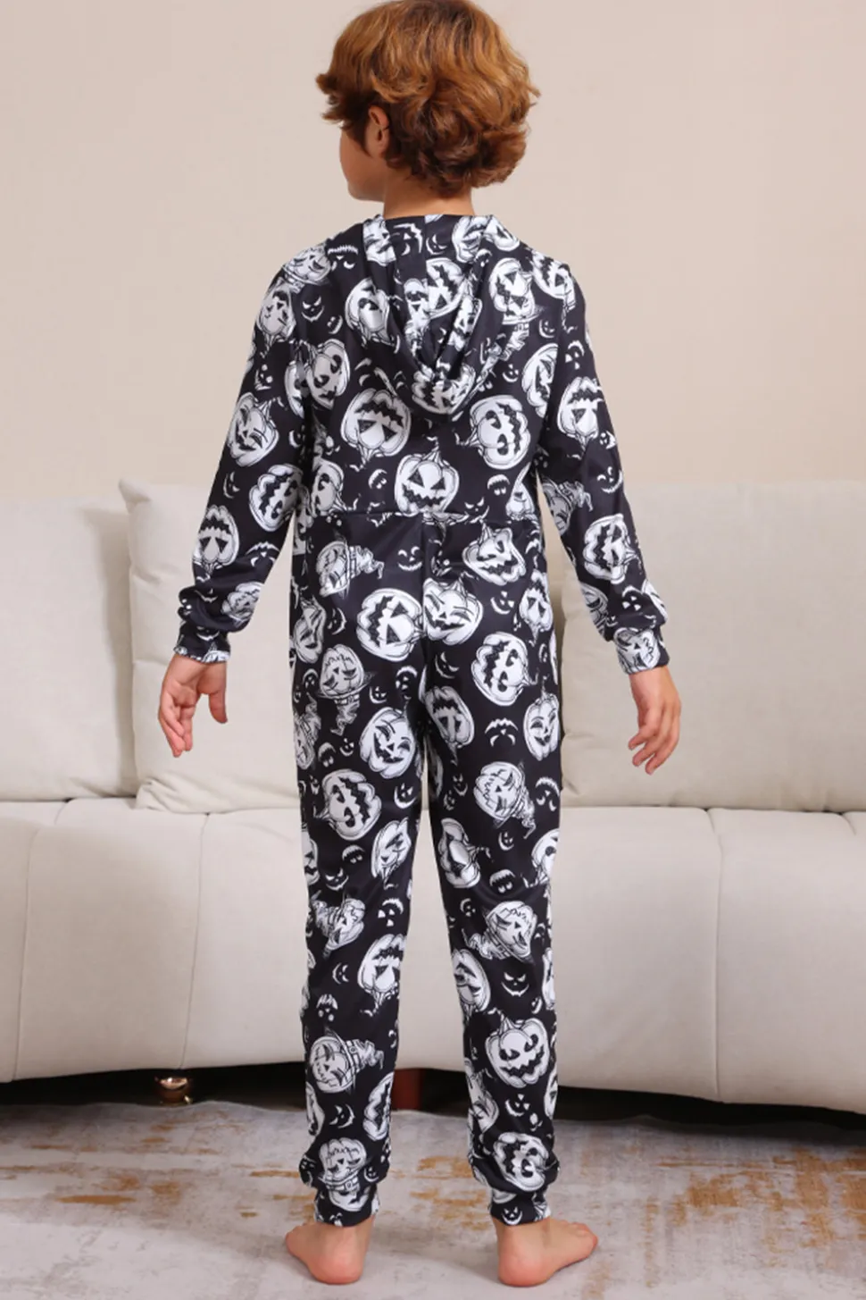 Pumpkin Print Preto Combinando Halloween One Piece Pijamas