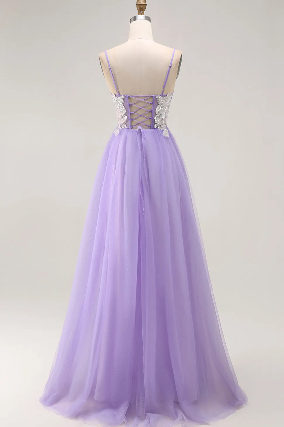 Purple A Line Appliqued Corset Long Prom Dress with Lace Up Back