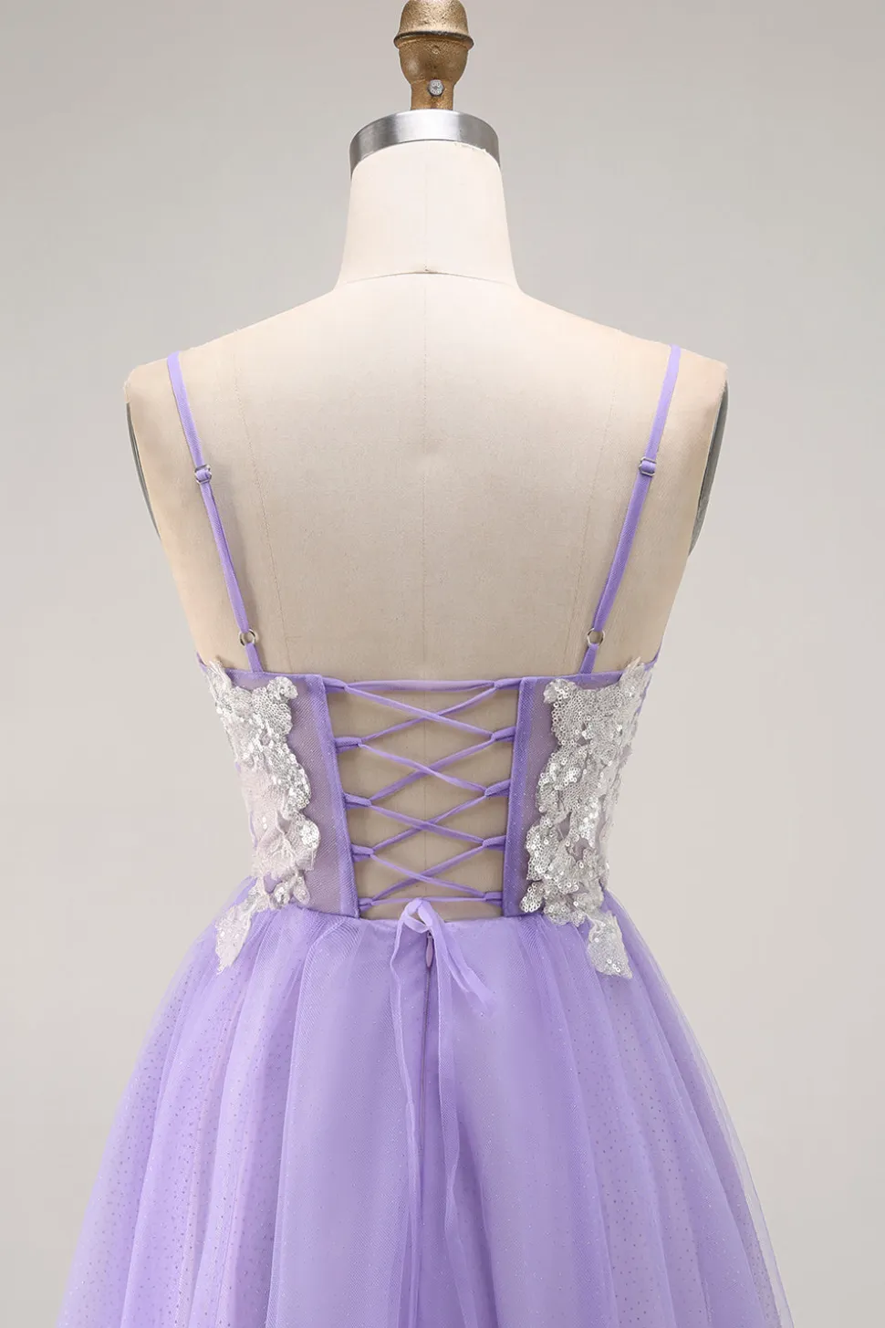 Purple A Line Appliqued Corset Long Prom Dress with Lace Up Back