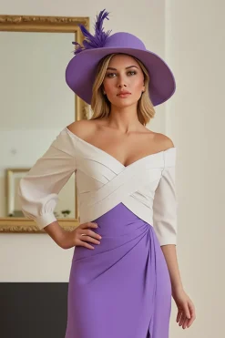 Purple Chiffon High-Low Uma linha fora do ombro vestido de noiva convidado