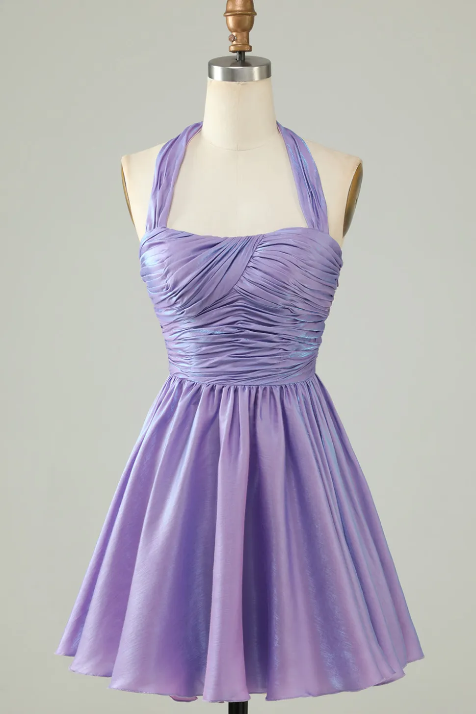 Purple Halter Open Back Mangas Uma Linha Homecoming Dress