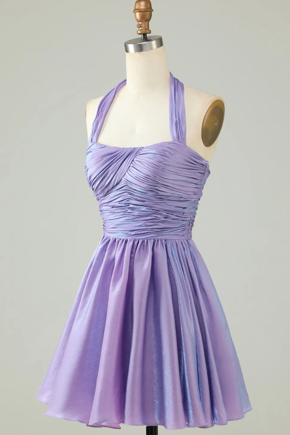 Purple Halter Open Back Mangas Uma Linha Homecoming Dress