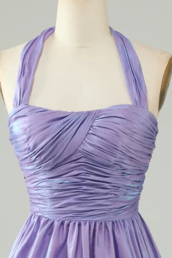 Purple Halter Open Back Mangas Uma Linha Homecoming Dress