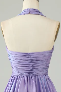 Purple Halter Open Back Mangas Uma Linha Homecoming Dress