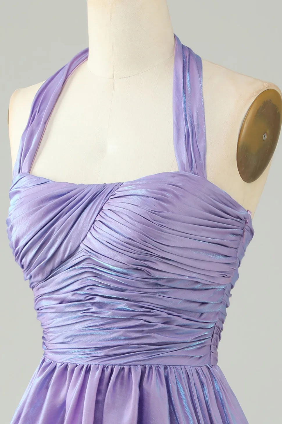 Purple Halter Open Back Mangas Uma Linha Homecoming Dress