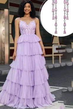 Purple Princess Uma Linha Tiered Corset Prom Dress com Acessório