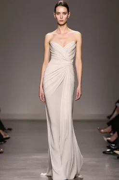 Querida bainha elegante marfim Ruched longo vestido de noite