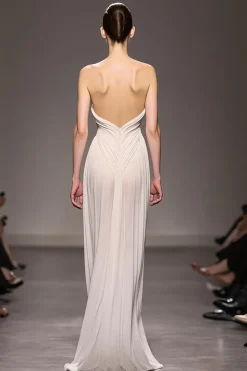 Querida bainha elegante marfim Ruched longo vestido de noite