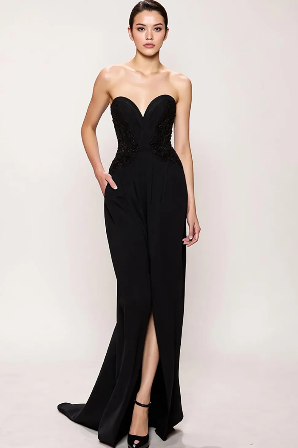 Querida bainha preta simples vestido de noite longo com fenda