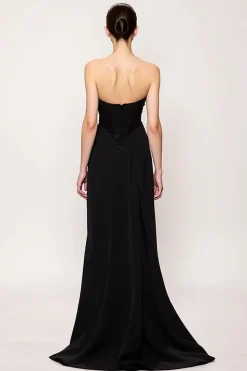 Querida bainha preta simples vestido de noite longo com fenda