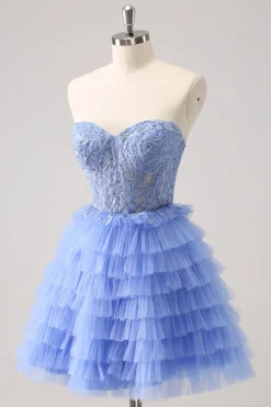 Querida Lilás A-Line Corset Tulle Homecoming Vestido com Renda