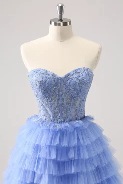 Querida Lilás A-Line Corset Tulle Homecoming Vestido com Renda