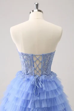Querida Lilás A-Line Corset Tulle Homecoming Vestido com Renda