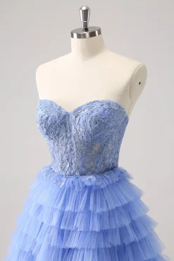 Querida Lilás A-Line Corset Tulle Homecoming Vestido com Renda