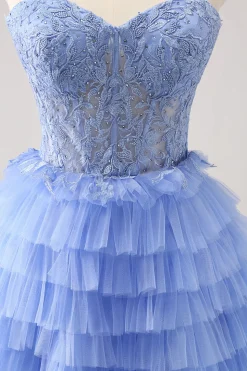 Querida Lilás A-Line Corset Tulle Homecoming Vestido com Renda