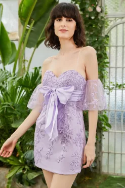 Querida roxa vestido curto Homecoming com apliques