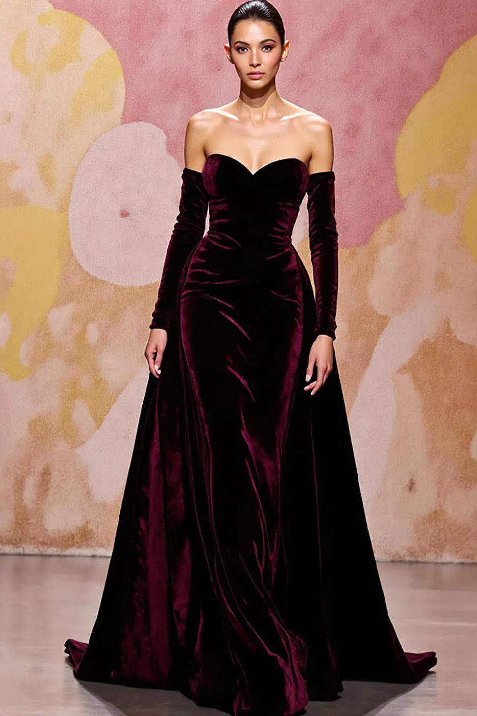 Querida Veludo Vermelho Escuro Uma Linha Vestido de Noite Longo