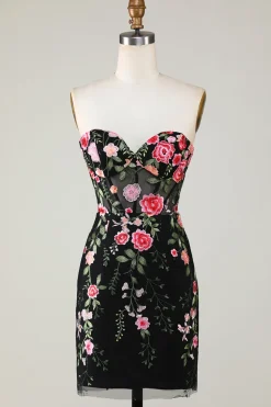 Querido Vestido Preto de Cocktail Com Apliques