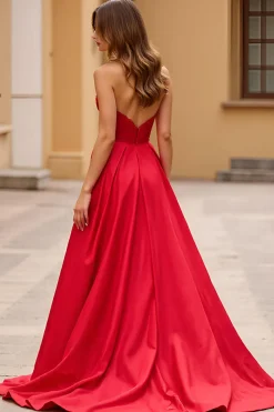 Red A Line Lace Sweetheart Long Prom Dress com Fenda