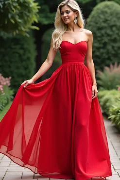 Red A Line Querida Chiffon Vestido Longo Baile