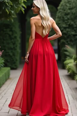 Red A Line Querida Chiffon Vestido Longo Baile