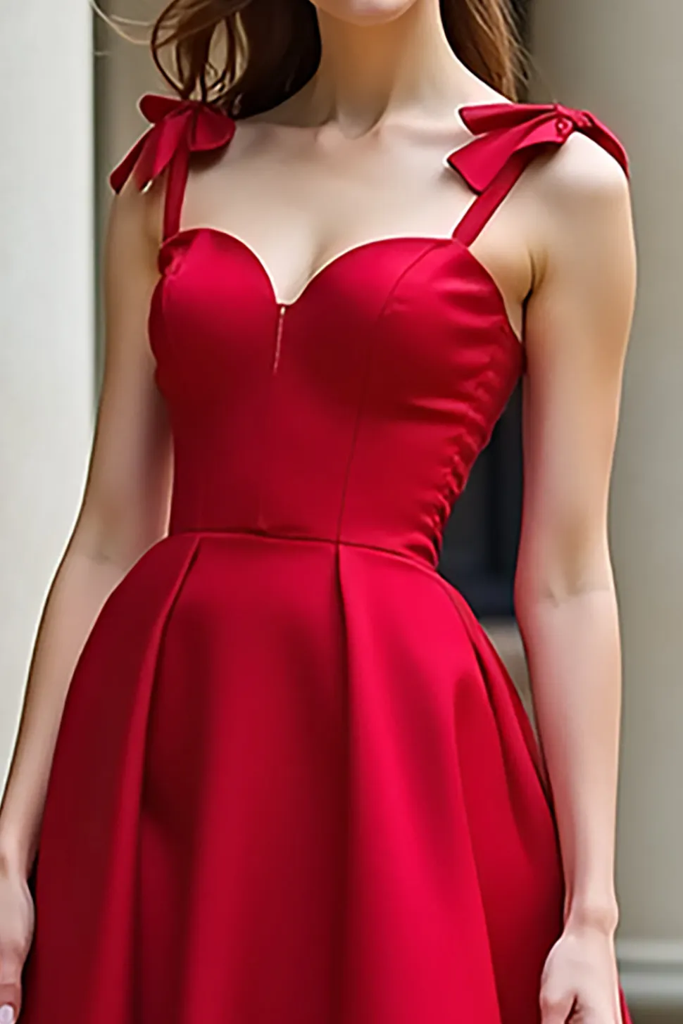 Red A-Line Bow Tie Espaghetti Correias Cetim Long Prom Dress