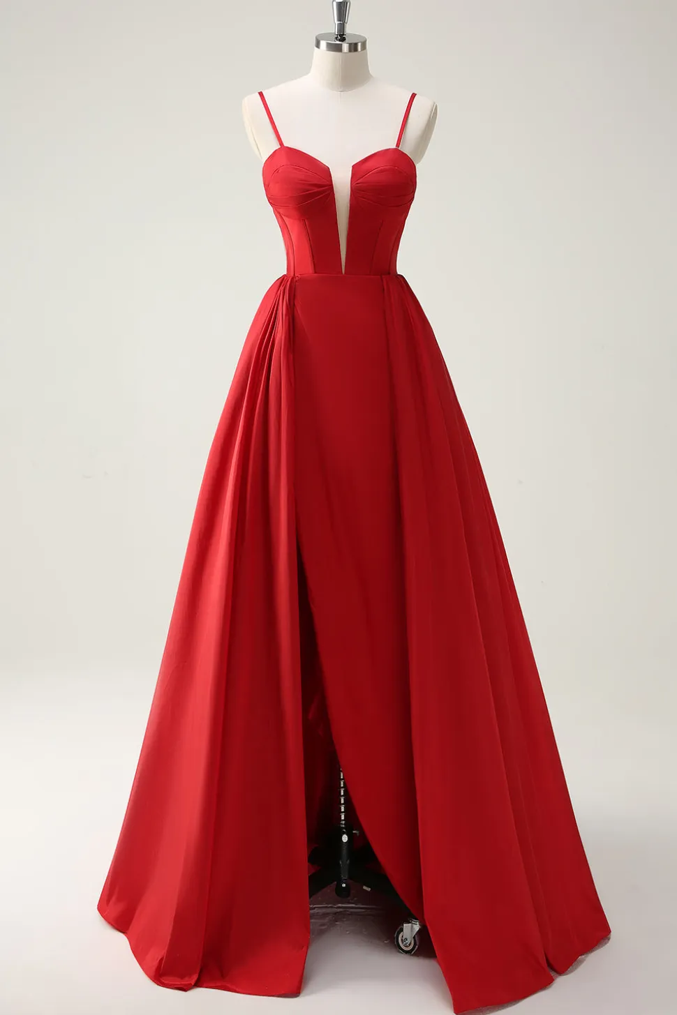 Red Ball-Gown Esparguete Correias Lace Up Back Long Prom Dress with Slit