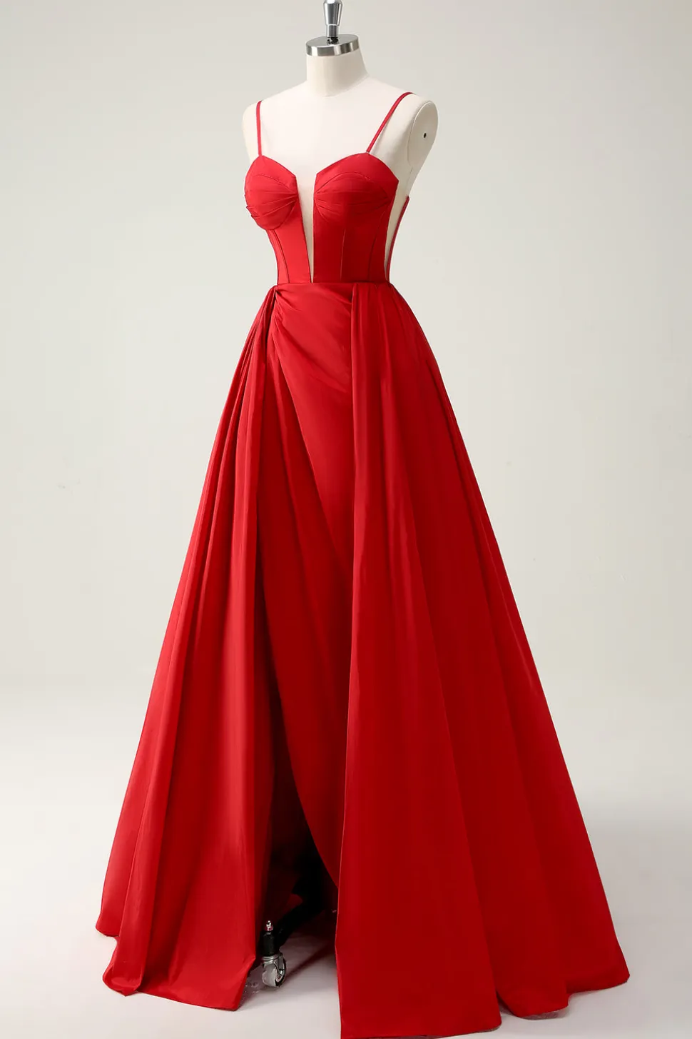 Red Ball-Gown Esparguete Correias Lace Up Back Long Prom Dress with Slit