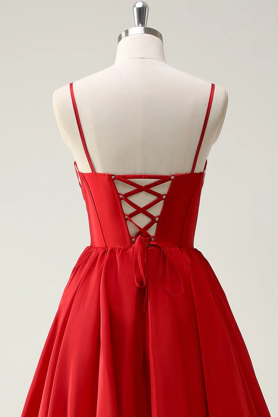 Red Ball-Gown Esparguete Correias Lace Up Back Long Prom Dress with Slit